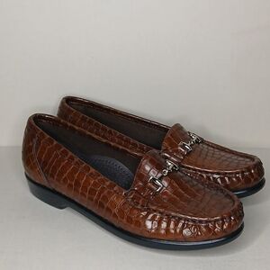 SAS Tripad Comfort Brown Croc Embossed Leather Loafers 6.5 Made USA